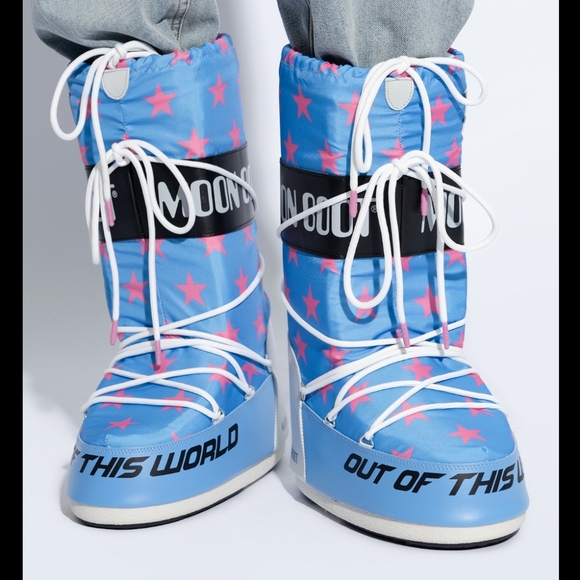 Moon Boot Icon Retrobiker Snow Boots Blue Pink Moon Boot Stars Snow Boots - Picture 11 of 14